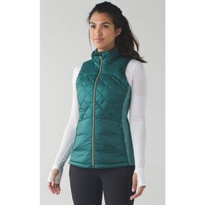 Lululemon Down For A Run teal goose down Puffer VEST Coat sz 6